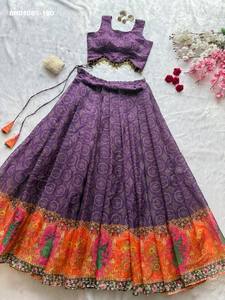 Designer Fancy Organza Silk with Printed & Animal-Motif Border Design Lehenga-Fancy Lace Choli <b>Readymade</b> Set Wholesale Supply - Product Image 3