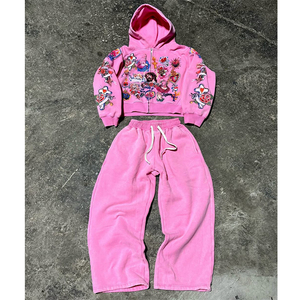 Conjunto Deportivo con Capucha, Manga Larga, Bordado de Personajes, Estilo Urbano, Transpirable, Corte Regular, para Otoño, con Pantalones con Cordón - Product Image 1