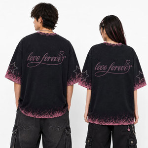 2026 New Arrival Custom Vintage Washed Boxy Cropped T-<b>shirt</b> Rhinestone <b>Star</b> & Cross Pattern Embellished Oversize Men's T-<b>shirt</b> - Product Image 5