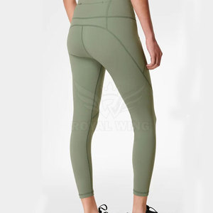 Factory Price Women's High Waist <b>Leggings</b> 100% Cotton Knitted Customized Logo & <b>Printing</b> Breathable Soft Comfortable - Product Image 4