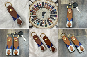 OEM ODM Stylish Tooled Genuine Leather Keychain Western Pattern Aztec Embroidery <b>Key</b> <b>Ring</b> Handmade Gift <b>Key</b> Holder For Men Women - Product Image 3