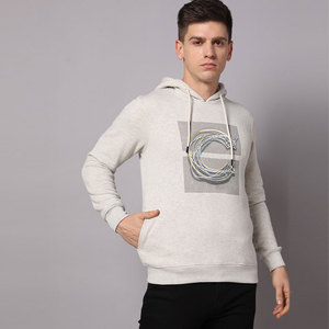 Sudadera con Capucha para Hombre, Gris, de Algodón, Tejida, con Estampado de Letras, Informal, para Otoño, Corte Regular, con Bolsillos - Product Image 1