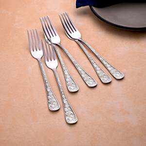 Lustre Bloom Mini Silver Metal <b>Forks</b> (Set of 6) Stainless Steel Mini Dinner Fruit Dessert <b>Forks</b> for Home and Restaurant Use - Product Image 1