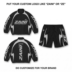 Ensemble court coupe-vent décontracté pour homme, hiver, premium, 110 GSM, veste et short en polyester, logo personnalisé, noir et blanc, vêtements de sport - Product Image 1