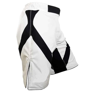 Shorts MMA pour hommes, séchage rapide, confortables, légers, couleur blanche, bandes noires, ouverture latérale avant, arts martiaux, extensibles dans quatre directions - Product Image 4