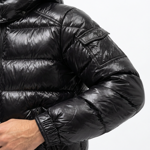 Chaqueta Acolchada con Capucha para Hombre, Negra, Cortavientos, Transpirable, con Cierre de Cremallera, Largo Regular, Color Sólido, Relleno de Poliéster - Product Image 5