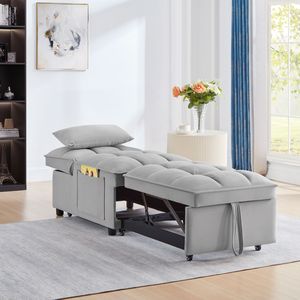 4-in-1 Multi-Function Tufted <b>Single</b> Sofa <b>Bed</b> with Storage Pockets <b>Adjustable</b> Backrest Pillows Pull-Out Feature - Product Image 3