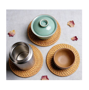 Sous-plats en rotin, support de pot à thé et de service au design antique, best-seller en promotion - Product Image 1
