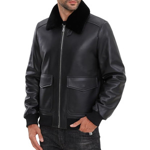 Chaqueta de Cuero Comfortex International, Chaqueta Bomber de Piel de Cordero con Cuello de Piel Auténtica Extraíble, Cierre de Cremallera Frontal, Múltiples Bolsillos - Product Image 1