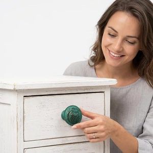 Rustic <b>Ceramic</b> Industrial Cabinet <b>Knobs</b> Round Floral Design Teal Green Kitchen <b>Drawer</b> Handle Durable Furniture Hardware - Product Image 4