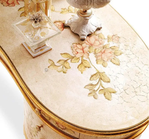 จัดส่งฟรี เฟอร์นิเจอร์บ้านคิคกี้ ชุดห้องนอนคิงไซส์ไม้มะฮอกกานีแท้สีทองหรูหรา สไตล์ยุโรป แกะสลักอย่างประณีต - Product Image 6