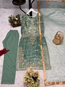 Salwar Kameez Verde Bordado para Mujer, Conjunto de Vestido Tradicional Indio Pakistaní con Dupatta para Fiestas - Product Image 5