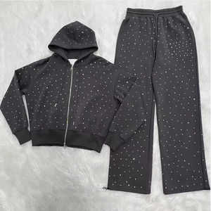 Nouvel ensemble de survêtement gris à pois pour femme, fabriqué au Pakistan, avec sweat à capuche zippé et pantalon imprimé à pois, service OEM, vente chaude - Product Image 1