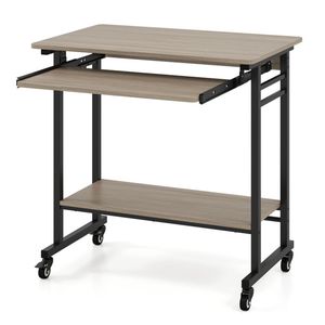Scrivania Moderna Grigia con Vassoio per Tastiera e Ripiano Portaoggetti, Ruote Bloccabili a 360° per Casa, Ufficio e Hotel - Product Image 2