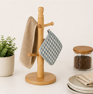 Eco-Friendly Wooden Mug <b>Tree</b> <b>Stand</b> 6 Hook Countertop Wooden Mug Holder Rustic Coffee Cup Storage Rack Organizer For Kitchen Bar - Product Image 2