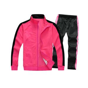 Women Pink Black Tracksuit Set Full Length <b>Zipper</b> <b>Sweatshirt</b> Pants With Side Pockets Sporty Casual Wear Regular Fit Spring - Product Image 1