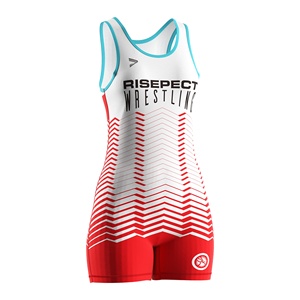 Wrestling Singlet Blue One-Piece Fitted Spandex Polyester <b>Boys</b> Children Martial Arts Wear Sublimation Print - Product Image 3