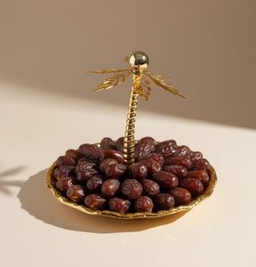 Gold Metal Round Serving Platter with Palm Tree Stand Luxury Dessert <b>Chocolate</b> Tray for <b>Wedding</b> Party Dessert Dates Platter - Product Image 2