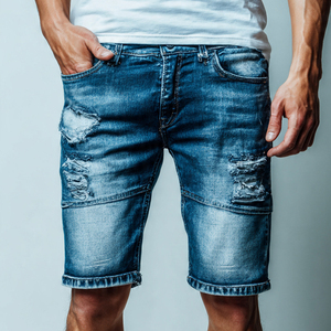 Wholesale Summer Street <b>Jeans</b> Denim Shorts Men's High <b>Button</b> Waist Denim Shorts Mens Casual Denim Shorts - Product Image 1