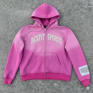 Sudaderas con capucha y sudaderas de felpa para hombre, de 500 GSM, de felpa francesa, con bordado desgastado, estilo urbano, con corte y costura, con cremallera - Product Image 3