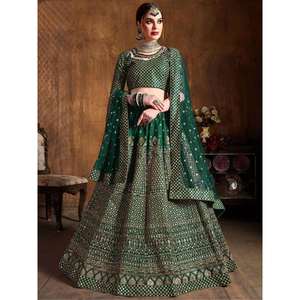 Paillettes vertes magnétiques en soie brute pour mariage Lehenga Choli - Product Image 1