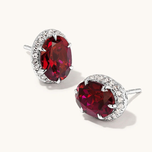 Elegant Oval Garnet <b>Stud</b> Earrings 925 <b>Sterling</b> <b>Silver</b> Classic Women's Gemstone Jewelry Gift - Product Image 1