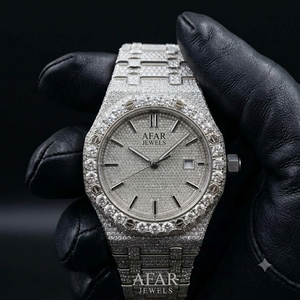 AFAR JEWELS Iced Out Moissanite <b>Watch</b> Stainless Steel Bracelet <b>Watch</b> Full <b>Diamond</b> Inlay Analog Date Display for Men - Product Image 3