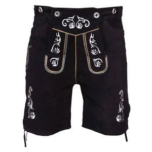 German and Austrian <b>Leather</b> Vintage Look Embroidered Bavarian <b>Shorts</b> for Men Breathable Quick Dry - Product Image 1
