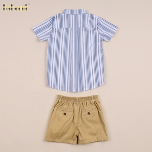 ODM OEM Garçons Enfants Ensemble de Vêtements ECO Chemise Rayée Smockée 100% Coton BC1381 - Product Image 2