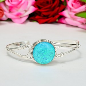 Glorious Blue Triplet Opal Cuff Bangle Gemstone Jewelry 925 <b>Solid</b> Sterling <b>Silver</b> Handmade Engagement Gift <b>Bracelet</b> - Product Image 1