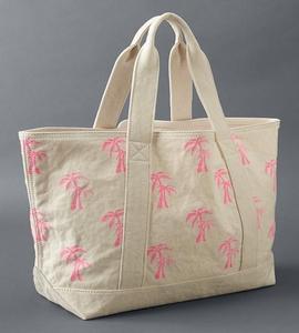 Sac fourre-tout en toile crème écologique pour femme, sac à main d'été pour la plage, imprimé palmier rose tropical, grand sac à bandoulière en tissu de coton - Product Image 1