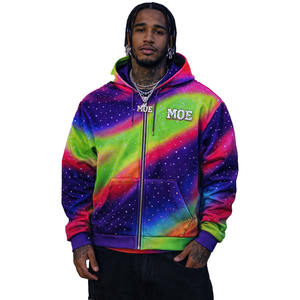 Sweat à capuche personnalisé tendance avec strass, 100 % coton, pour homme, zippé, tie-dye, épais, veste arc-en-ciel personnalisée avec strass - Product Image 5