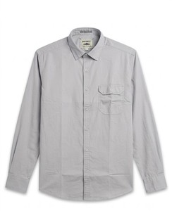 Chemise décontractée pour homme en coton gris clair, manches longues, col boutonné, couleur unie, tissu popeline anti-plis - Product Image 4