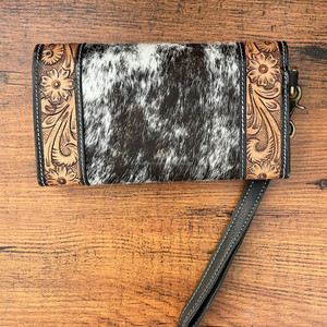 2025 venta al por mayor personalizado mano Tooled cuero embrague monedero occidental de alta calidad de cuero de vaca Floral tarjetero para mujer - Product Image 4