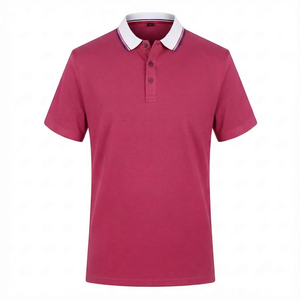 Polo à manches courtes rouge pour homme, couleur unie, 100% coton, polyester PKP, respirant, décontracté, tricoté, coupe classique, boutons - Product Image 3