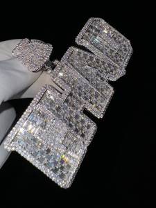 925 Sterling <b>Silver</b> Rhodium Plated Baguette Cut Zircon Letter Pendant <b>Charm</b> Custom Hip Hop Jewelry - Product Image 3