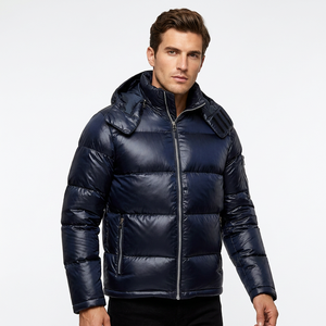 Veste d'hiver décontractée pour homme, en duvet noir, avec capuche, coupe-vent, coupe classique, fermeture éclair - Product Image 5