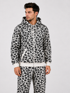<b>Leopard</b> <b>Print</b> Hooded <b>Sweatshirt</b> Women Full Sleeve Zipper Casual Knitted 100% Cotton Front Logo Autumn Wear Heavyweight Tracksuit - Product Image 2