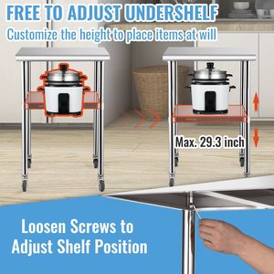 Tavolo di preparazione in acciaio inossidabile 24X24X36 pollici 600 libbre capacità di carico pesante regolabile sotto scaffale commerciale cucina da cucina - Product Image 5