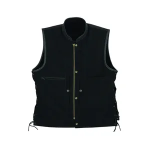 <b>Men</b>’s Black Leather Motorcycle Riding Vest Sleeveless Breathable <b>Biker</b> Waistcoat with Front Zip & Snap Button Closure - Product Image 6