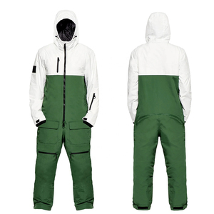 Combinaison de ski unisexe imperméable à blocs de couleur, à capuche, avec fermeture éclair, verte et blanche, isolée synthétiquement, pour adulte - Product Image 1