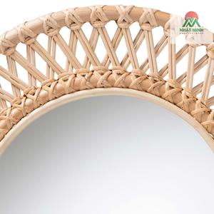 Decorative wall <b>mirror</b> round. Made from natural rattan, mirrored glass, and natural rattan. - Product Image 2