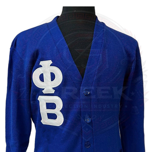 Custom Greek Phi Beta Sigma Fraternity Embroidery Paraphernalia <b>Cardigan</b> Sweater V-Neck acrylic knitted royal blue sweater - Product Image 5