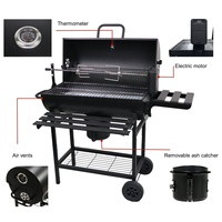 Barbecue à charbon de bois moderne en acier avec revêtement en poudre, avec chariot, allumage piézo, rôtissoire en option pour barbecue en plein air