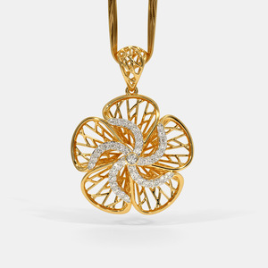Collier pendentif en or jaune avec diamant de laboratoire en forme de spirale à cinq pétales - Product Image 1