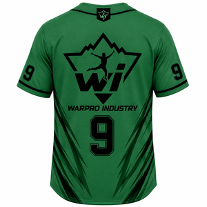 เสื้อเบสบอลสีเขียวแขนสั้นสำหรับผู้ชาย ยี่ห้อ WARPRO INDUSTRY ติดกระดุมด้านหน้า พิมพ์ลายเรขาคณิตแบบระเหิด ระบายอากาศได้ดี ขนาดผู้ใหญ่ - Product Image 2