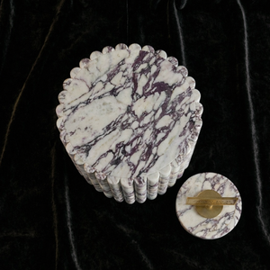 Table d'appoint de luxe en marbre cannelé, table cylindrique ronde en pierre pour salon, table cylindrique pour l'aménagement intérieur - Product Image 2