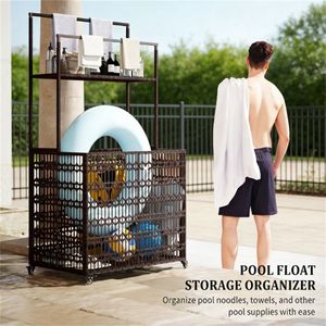 Mobiletto portaoggetti marrone misto con portasciugamani, scaffale portaoggetti da esterno, portaoggetti galleggiante per piscina - Product Image 2