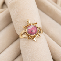 Bague Tortue en Turquoise Naturelle Sertie de Pierres Précieuses, Style Bohème Classique, Cocktail Unisexe, Usage Quotidien, Plaqué Or 18K MOKU