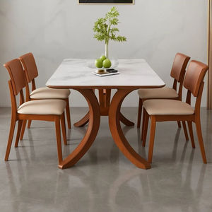 Mesa de comedor de madera con acabado rústico para casas de estilo rústico, con vetas de madera desgastadas y amplia capacidad de asientos. - Product Image 1